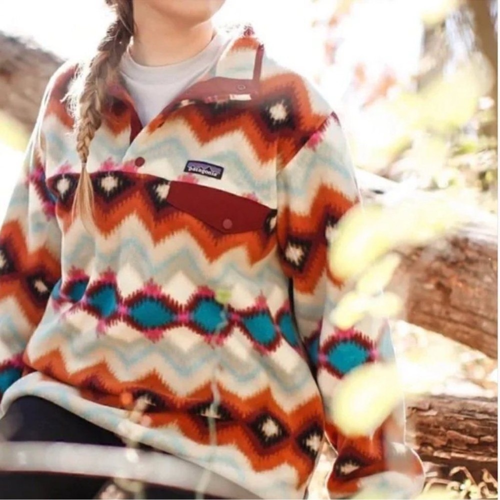 Patagonia Synchilla Snap T Fleece Timber Twist Aztec Pullover Cinder Red Sz M - Picture 17 of 17
